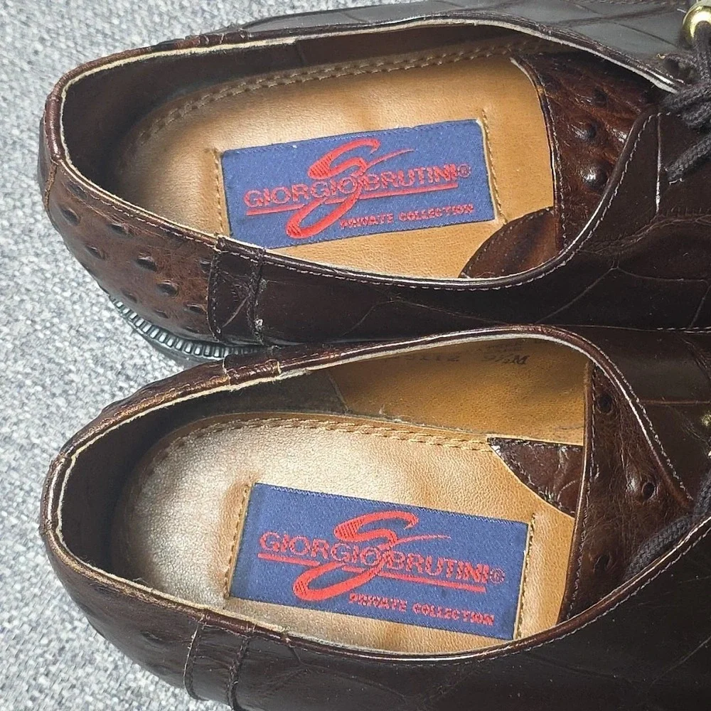 GIORGIO BRUTINI Private Collection  Brown Luxury Ostrich Leather Lace Shoe 9.5 M